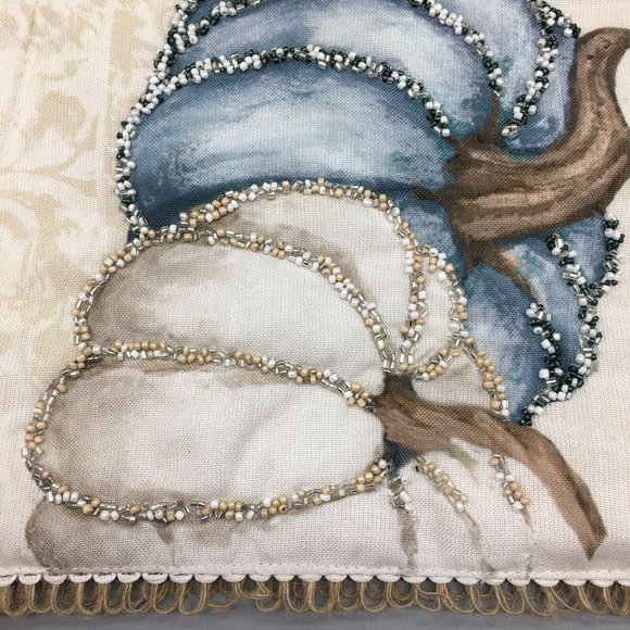 Nicole Miller Beaded Pumpkin Table Runner Blue Cream Thanksgiving Decor 14x72 - Picture 3 of 11